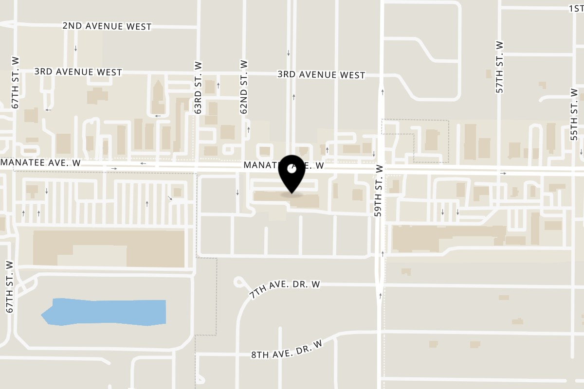 Map showing the location of Bagels & Brews Cafe Manatee on 5917 Manatee Ave W Ste 301 in Bradenton